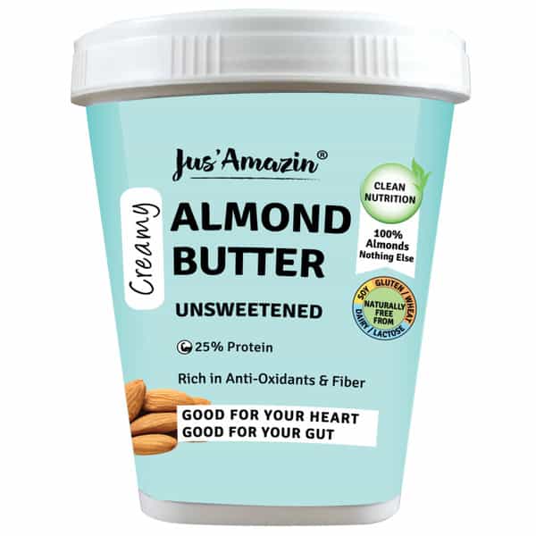 Jus Amazin Creamy Almond Butter - Unsweetened (1Kg) | 25% Protein | Clean Nutrition