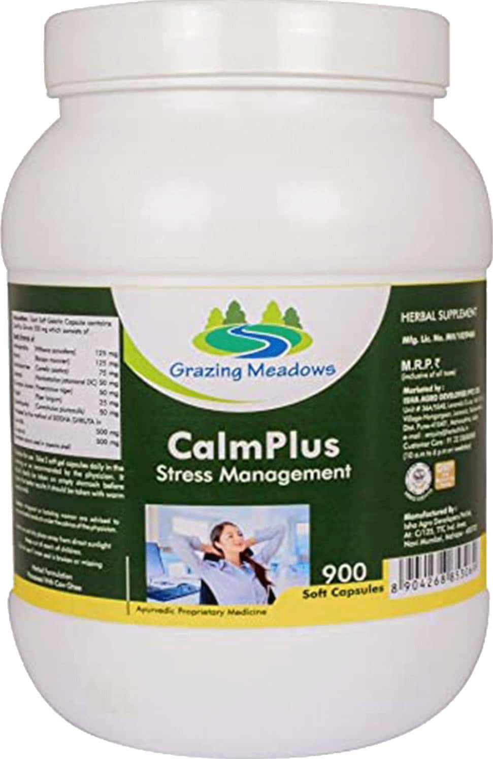 Grazing Meadows Calmplus 900 Capsules 500mg Ayurvedic Formulation For Stress Management Pack Of 2