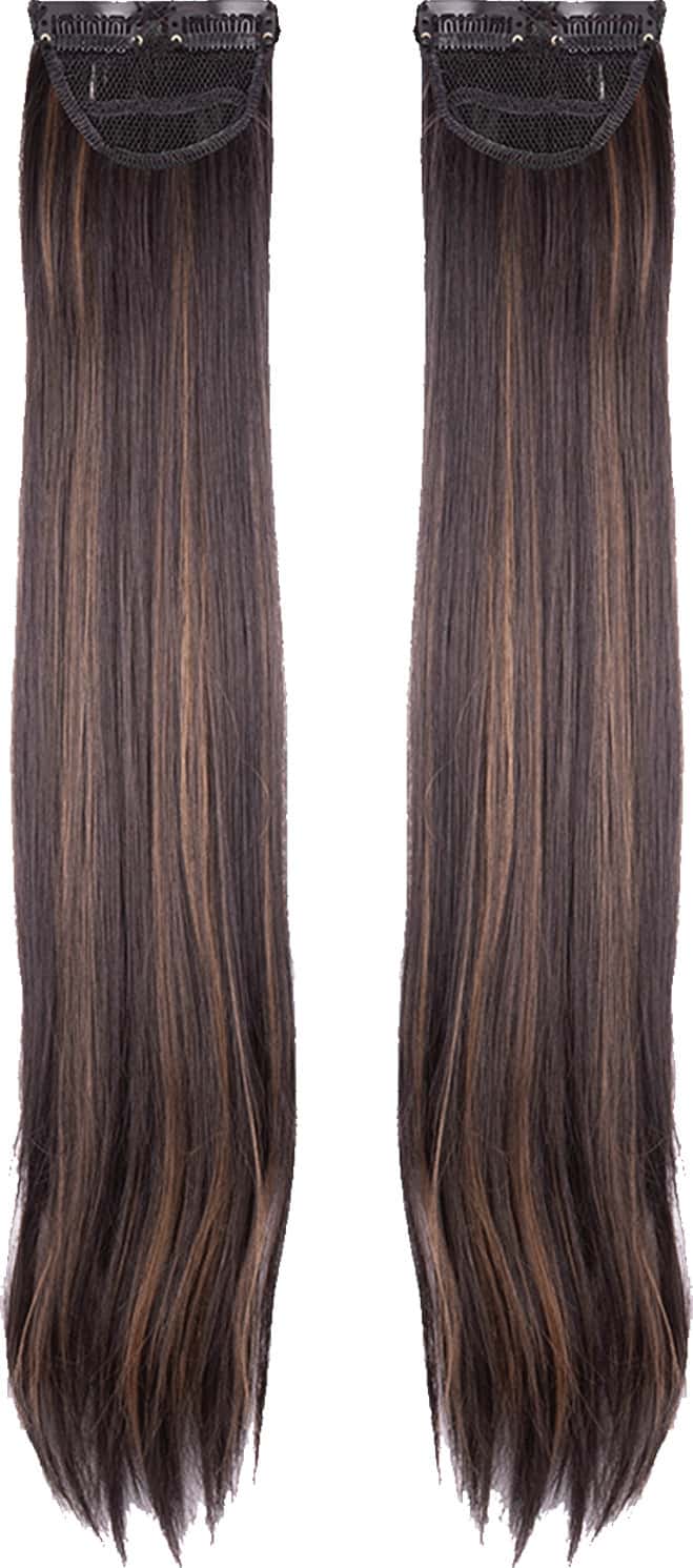 Streak Street Clip-In 24" Straight Dark Brown Side Patches With Golden Highlights (2pcs Set)