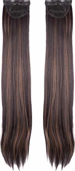 Streak Street Clip-In 24" Straight Dark Brown Side Patches With Golden Highlights (2Pcs Set)