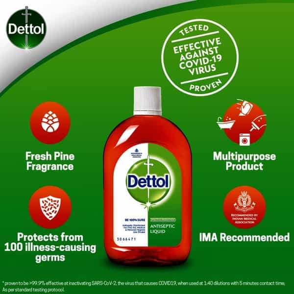 Dettol Antiseptic Disinfectant Liquid 250 Ml With Dettol Clinical Strength Hand Sanitizer 500 Ml