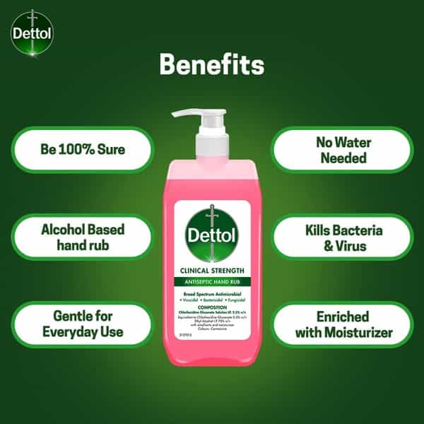 Dettol Antiseptic Disinfectant Liquid 250 Ml With Dettol Clinical Strength Hand Sanitizer 500 Ml