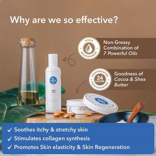 The Moms Co. 7 In 1 Natural  Stretch Bio Oil -100 Ml And Natural Body Butter -100G  Kit Of 2