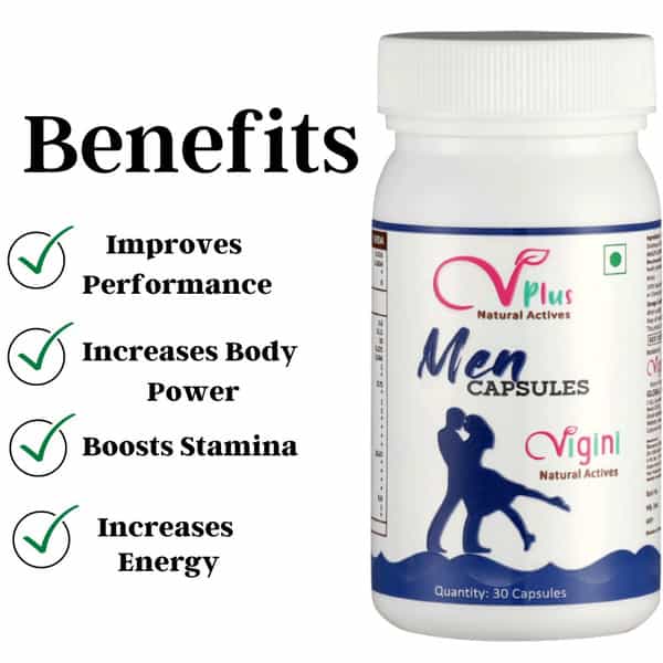 Vigini Energy Stamina Testosterone Booster 30 Caps + Cool Blue Sensual Lubricant Massage Gel 100Ml