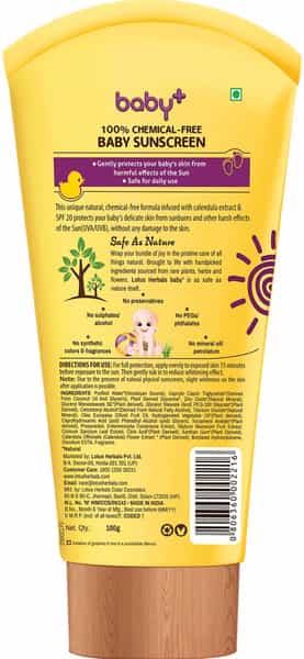 Lotus Herbals Baby+ Herbals100% Chemical-Free Baby Sunscreen - 100 Gm Spf 20 Pa+++