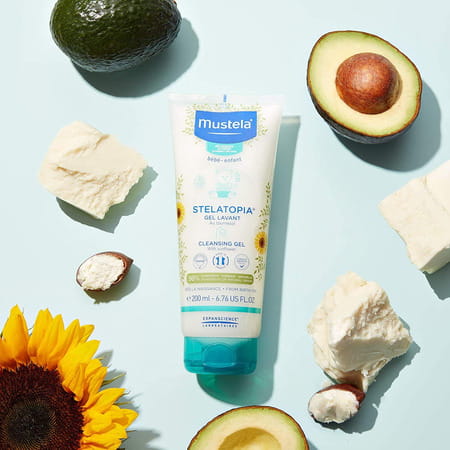 Mustela Stelatopia Cleansing Gel With Sunflower - Baby Cleanser Face & Body Wash - Tear Free