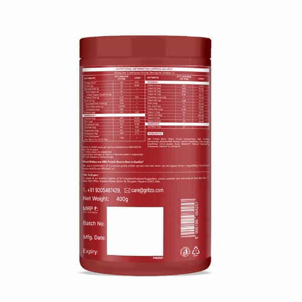 Gritzo Supermilk Growth+ Iron Man (13+Y Boy) | 13G Protein Powder (Double Chocolate | 400G)