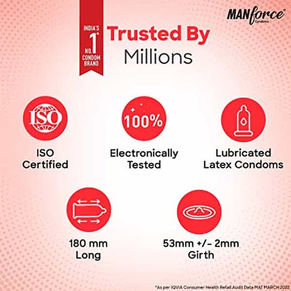 Manforce Condoms 3 In 1 Ribbed Contour Dotted Strawberry Flavoured Condoms - 10 Pcs X Pack Of 5