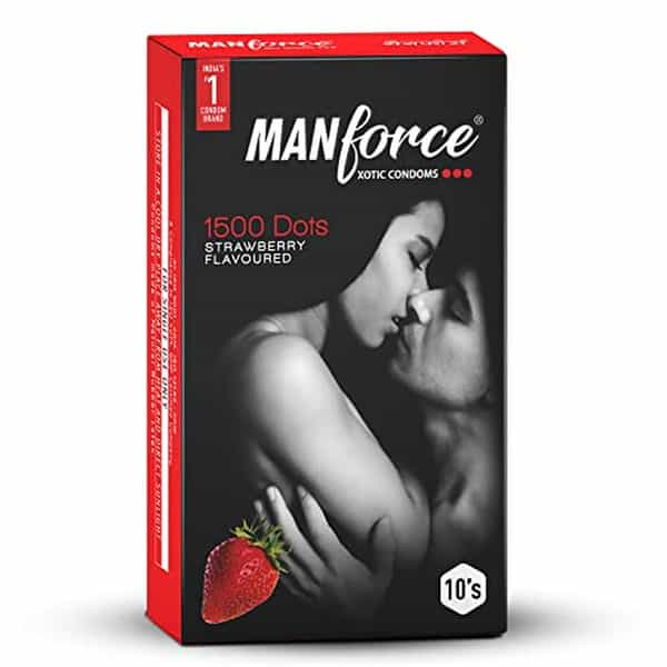 Manforce Condoms 3 In 1 Ribbed Contour Dotted Strawberry Flavoured Condoms - 10 Pcs X Pack Of 5