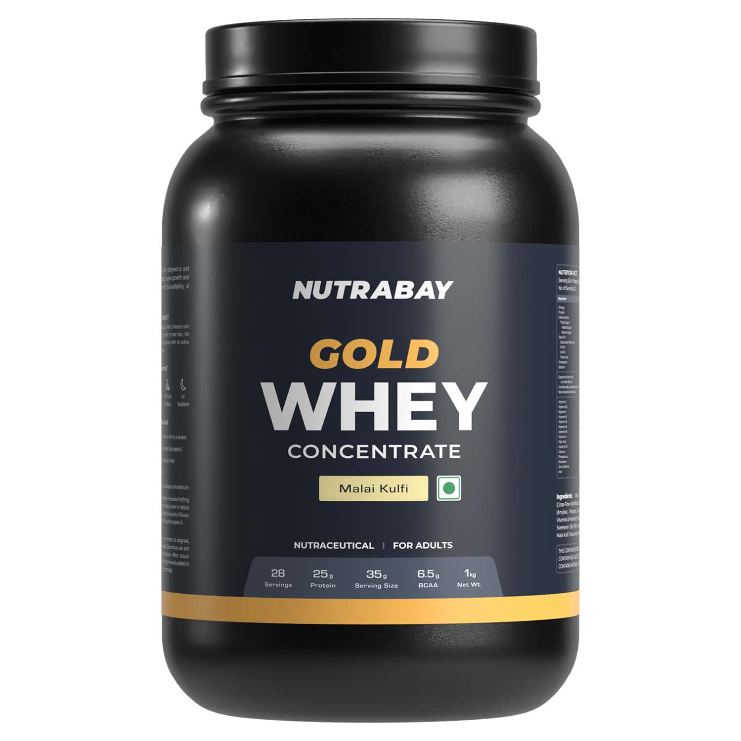 Nutrabay Gold 100% Whey Protein Concentrate|25g Protein|muscle Support & Recovery|malai Kulfi | 1 Kg