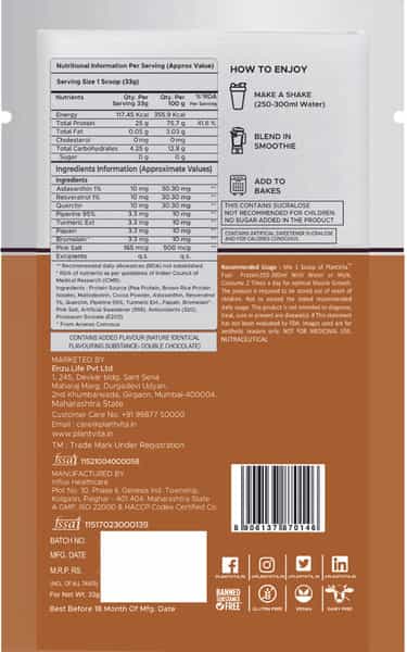 Plantvita Fuel Essential Protein - 33G X 7 Sachets Double Chocolate