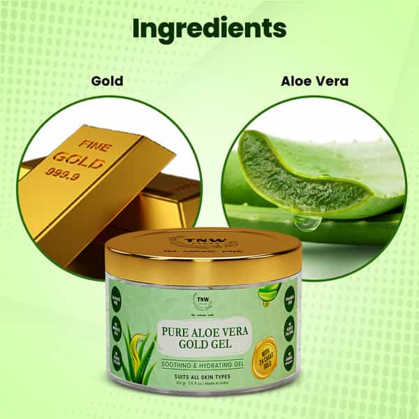 Tnw The Natural Wash Pure Aloe Vera Gold Gel For Soothing & Hydrating With 24 Carat Gold - 100 Gm