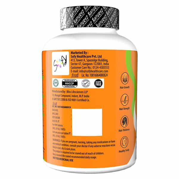 Naturyz 100% Plant Based Biotin With Dth Omega 3 For Strong Hairs, Nails, Glowing Skin (90 Tablets)