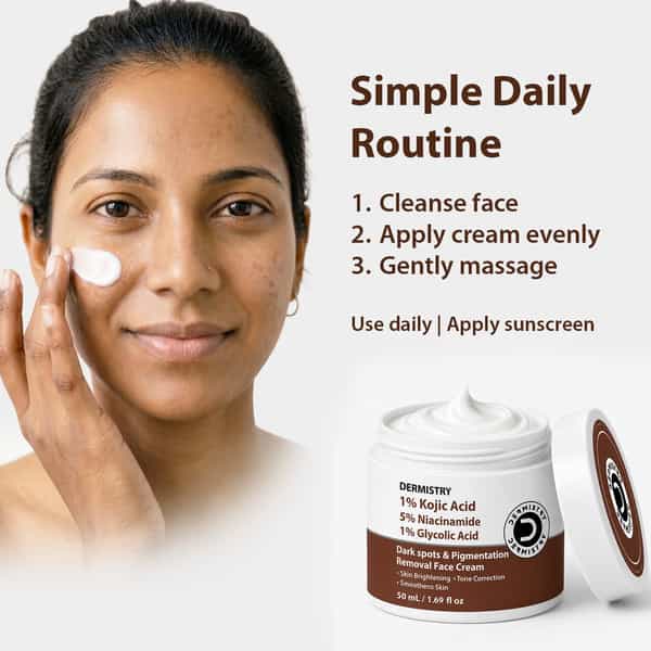 Dermistry Kojic Acid Niacinamide Glowing Skin Face Cream Pigmentation Dark Spots Tan Removal 100Ml