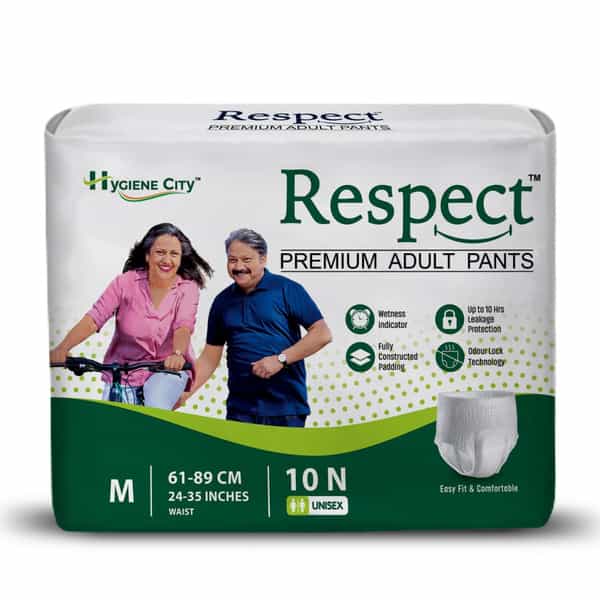 Respect Unisex Adult Diaper Pants Style| 10-12 Hour Leakage Protection (M - 10 Count | 24-35 Inches)