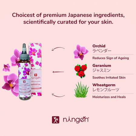 Ningen Orchid Massage Oil Enriched With Geranium Wheatgerm Relieve Stress And Restore Youth-100 Ml