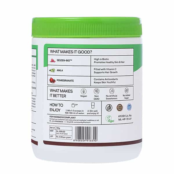 Oziva Biotin 10000+ Mcg (With Amla | Sesbania) | Natural Biotin For Hair Growth & Skin 125Gm