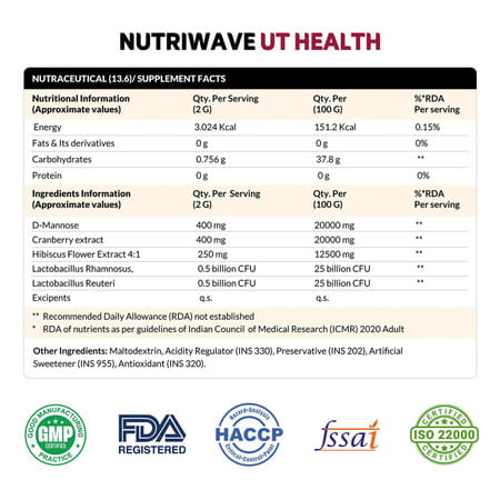 Nutriwave Ut Health | Uti Prevention & Urinary Tract Support | Cranberry Flavour | 30x2g Sachets