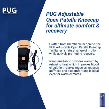 Pug Open Patella Kneecap | Adjustable Hinged Knee Brace For Wider Indian Knees | Matte Black