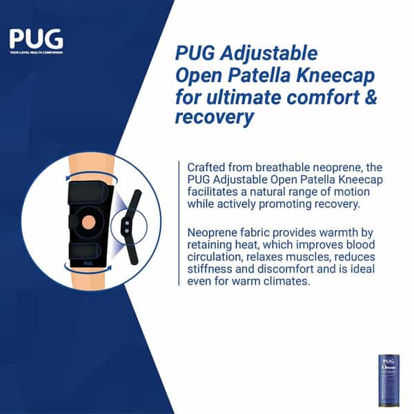Pug Open Patella Kneecap | Adjustable Hinged Knee Brace For Wider Indian Knees | Matte Black