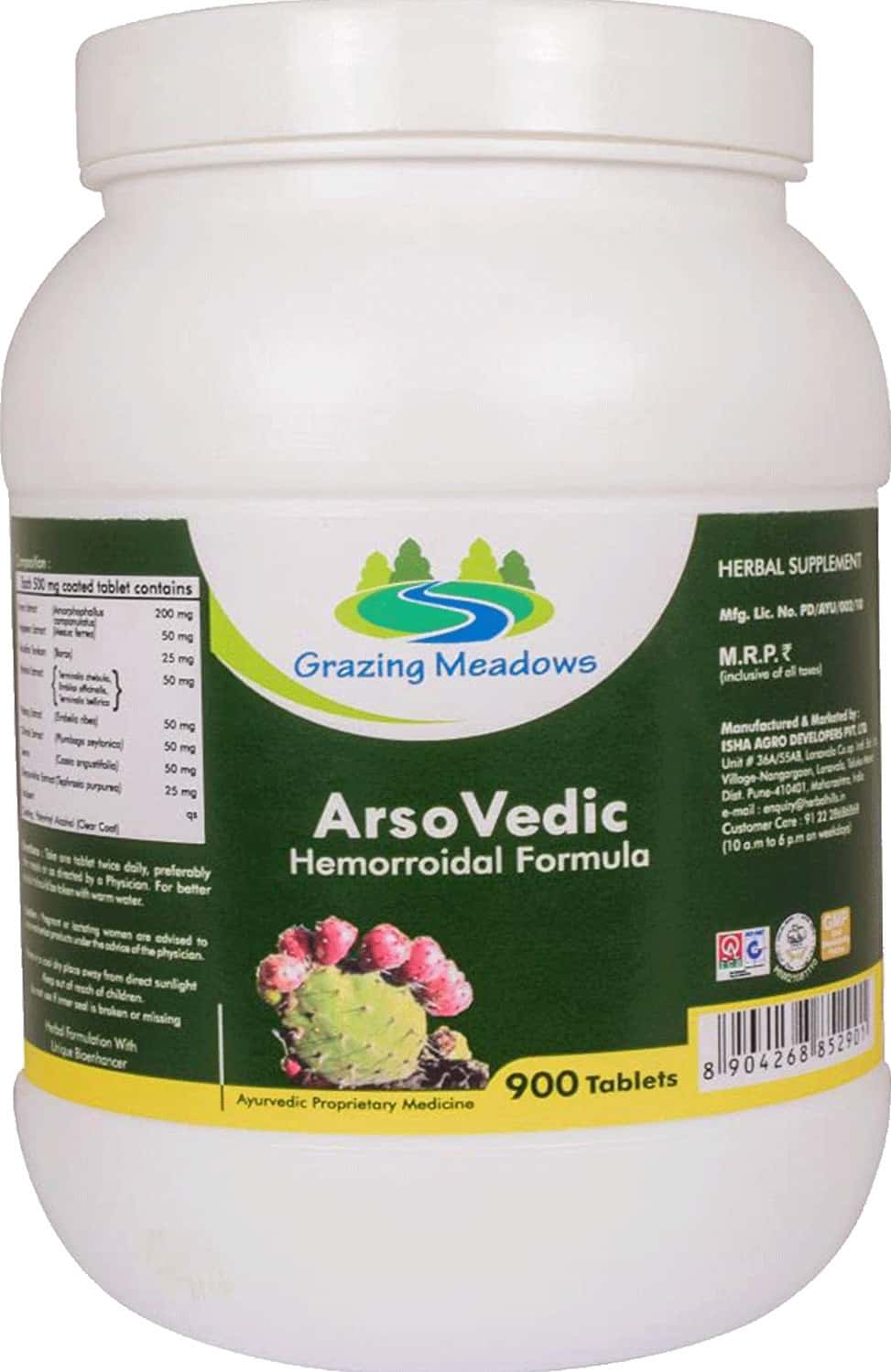 Grazing Meadows Arso Vedic 900 Tablets (Each 500mg) Natural Hemorrhoid Medicine (Pack Of 2)