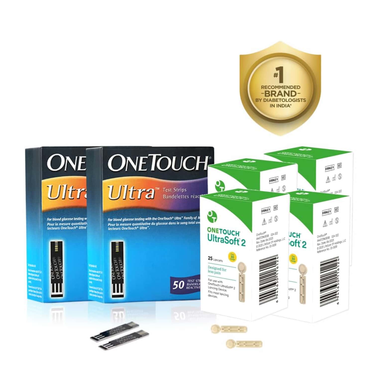 Onetouch Ultra 100 Test Strips (50 Pck 2) With 100 Ultrasoft 2 (pack Of 4) 25 Lancets