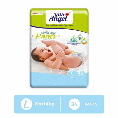 Little Angel Extra Dry Baby Diaper Pants With Wetness Indicator | (L) Size | 34 Count | 8-14 Kg