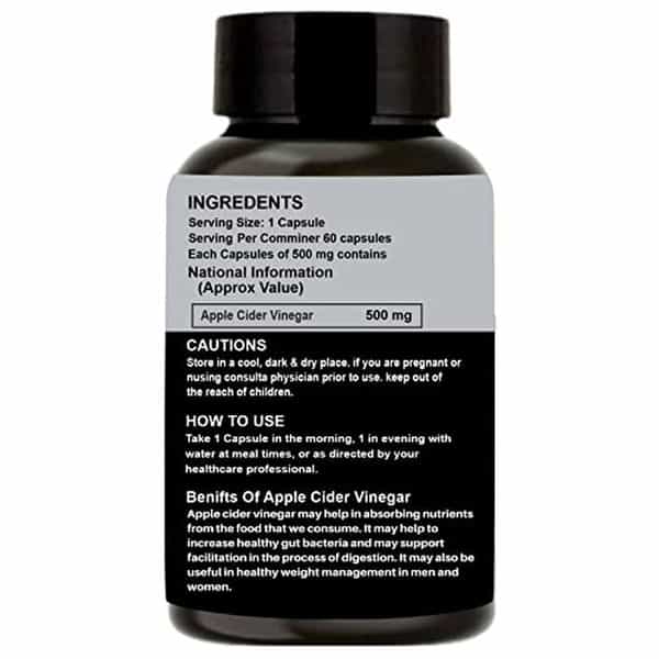 Earth King Apple Cider Vinegar Capsule Support Weight Management - 500Mg 60 Veg Capsules