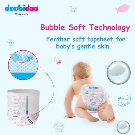 Doobidoo Baby Pants - Large Size Diapers (96 Count) - With Anti Leak Side Cuffs (9-14 Kgs)