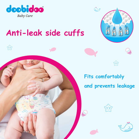Doobidoo Baby Pants - Large Size Diapers (96 Count) - With Anti Leak Side Cuffs (9-14 Kgs)