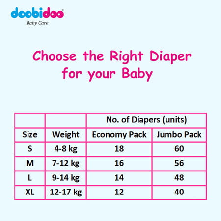 Doobidoo Baby Pants - Large Size Diapers (96 Count) - With Anti Leak Side Cuffs (9-14 Kgs)