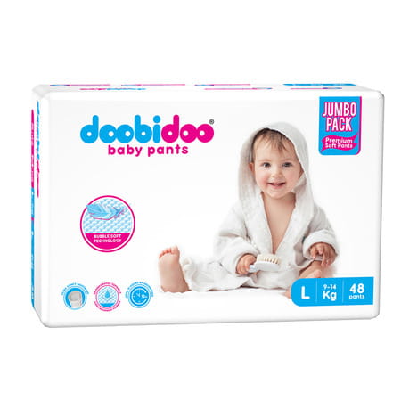 Doobidoo Baby Pants - Large Size Diapers (96 Count) - With Anti Leak Side Cuffs (9-14 Kgs)