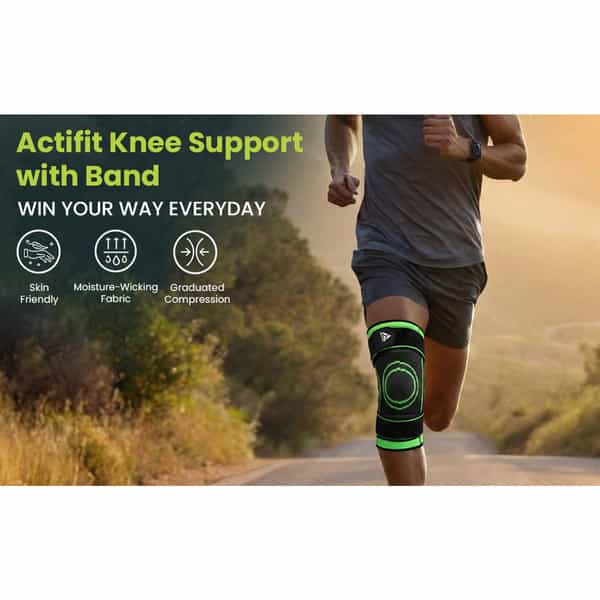 Actifit Knee Support With Adjustable Band Green Colour - Compression Brace - Size L