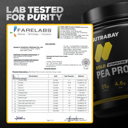 Nutrabay Gold Pea Protein Powder | 25G Protein | 4.6G Bcaa | 5G Fiber | French Vanilla - 500G