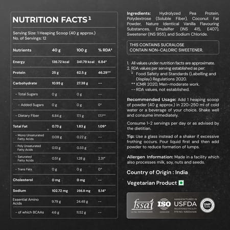 Nutrabay Gold Pea Protein Powder | 25G Protein | 4.6G Bcaa | 5G Fiber | French Vanilla - 500G