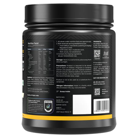 Nutrabay Gold Pea Protein Powder | 25G Protein | 4.6G Bcaa | 5G Fiber | French Vanilla - 500G
