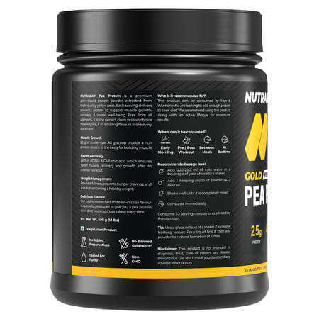 Nutrabay Gold Pea Protein Powder | 25G Protein | 4.6G Bcaa | 5G Fiber | French Vanilla - 500G