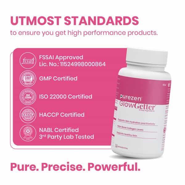 Purezen Glowgetter | Skin Radiance | Collagen Hyaluronic Acid Glutathione Biotin - 60 Capsules