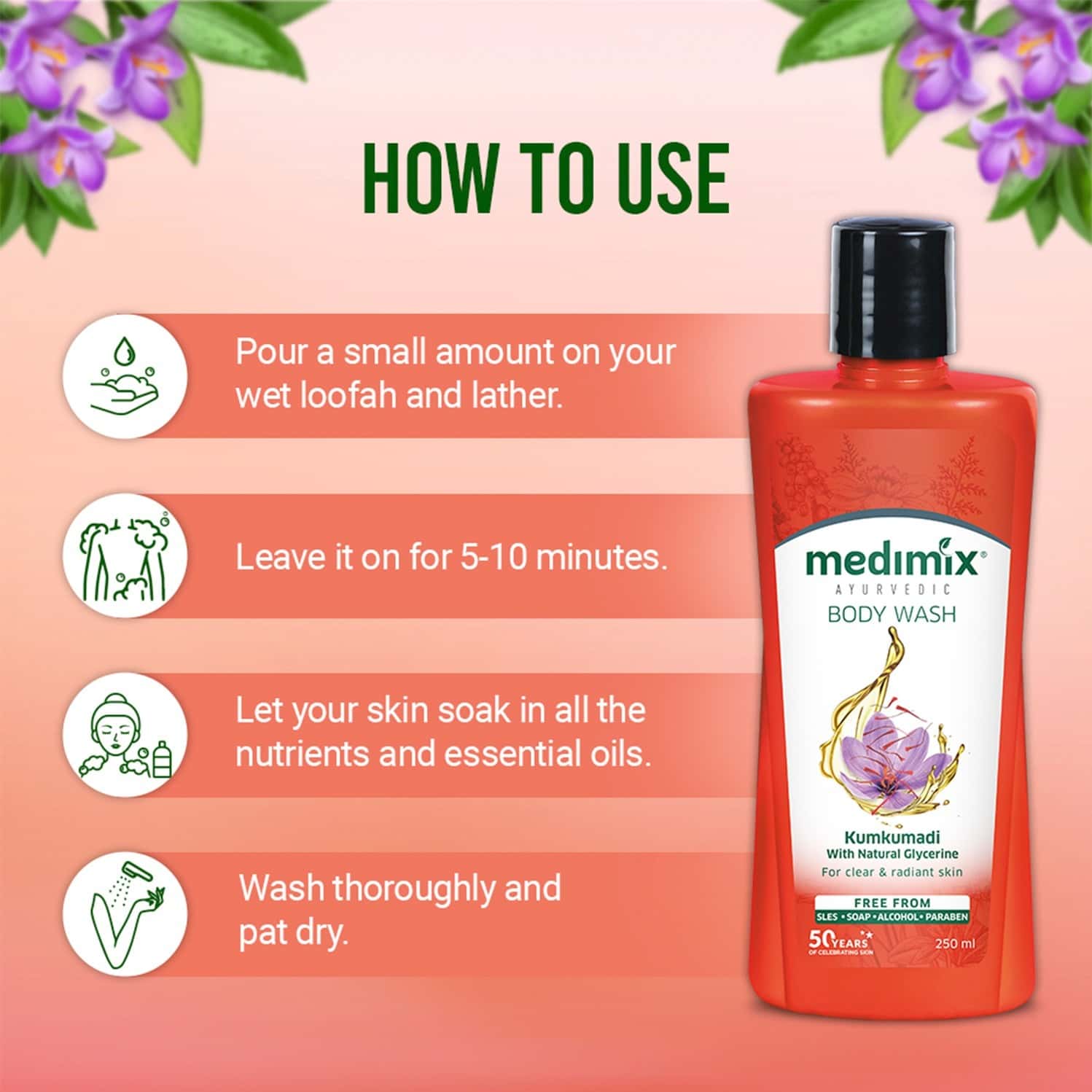 Buy MEDIMIX AYURVEDIC KUMKUMADI WITH NATURALGLYCERINE BODY WASH 250