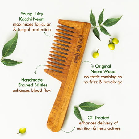 Nat Habit Kacchi Neem Comb | Wooden Comb For Hair Growth (Wide Tooth)