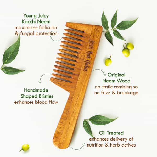 Nat Habit Kacchi Neem Comb | Wooden Comb For Hair Growth (Wide Tooth)