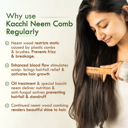 Nat Habit Kacchi Neem Comb | Wooden Comb For Hair Growth (Wide Tooth)
