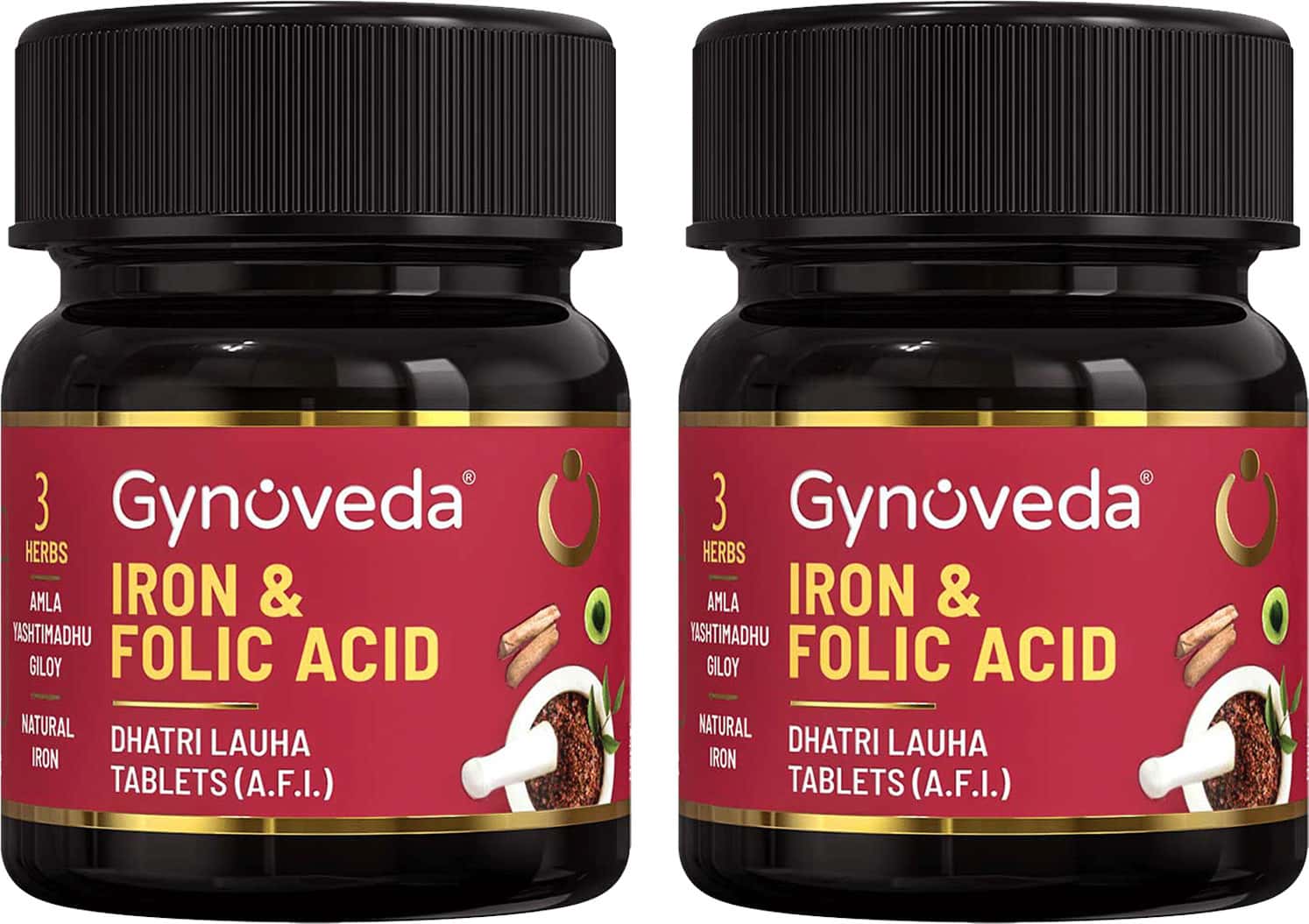 Gynoveda 14+ Iron Folic Acid Ayurvedic Blood Builder For Hemoglobin In Periods. 2 Bottle 120 Tablet