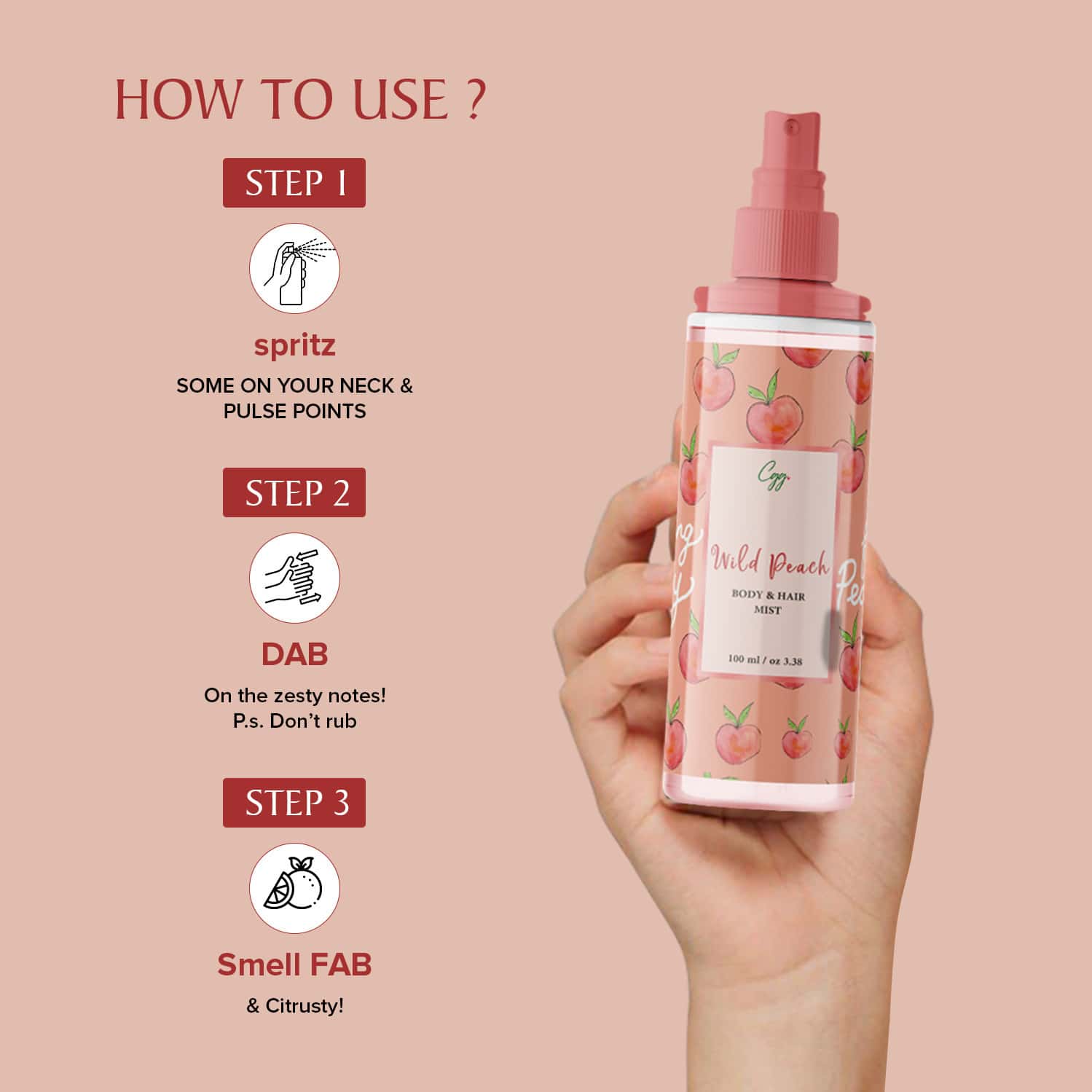 Buy CGG COSMETICS WILD PEACH BODY& HAIR MIST 100 ML Online & Get Upto