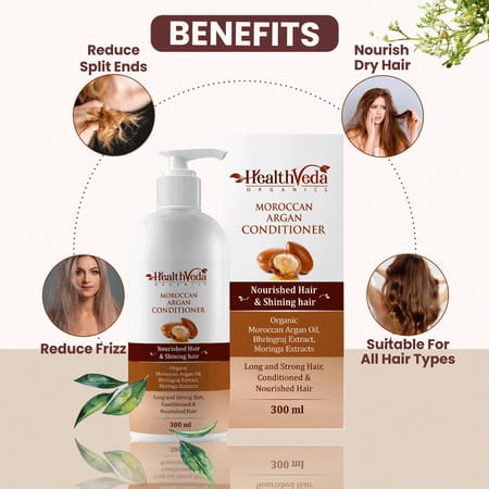 Health Veda Organics Moroccan Argan Conditioner For Long | Strong | Nourished & Shiny Hair (300 Ml)