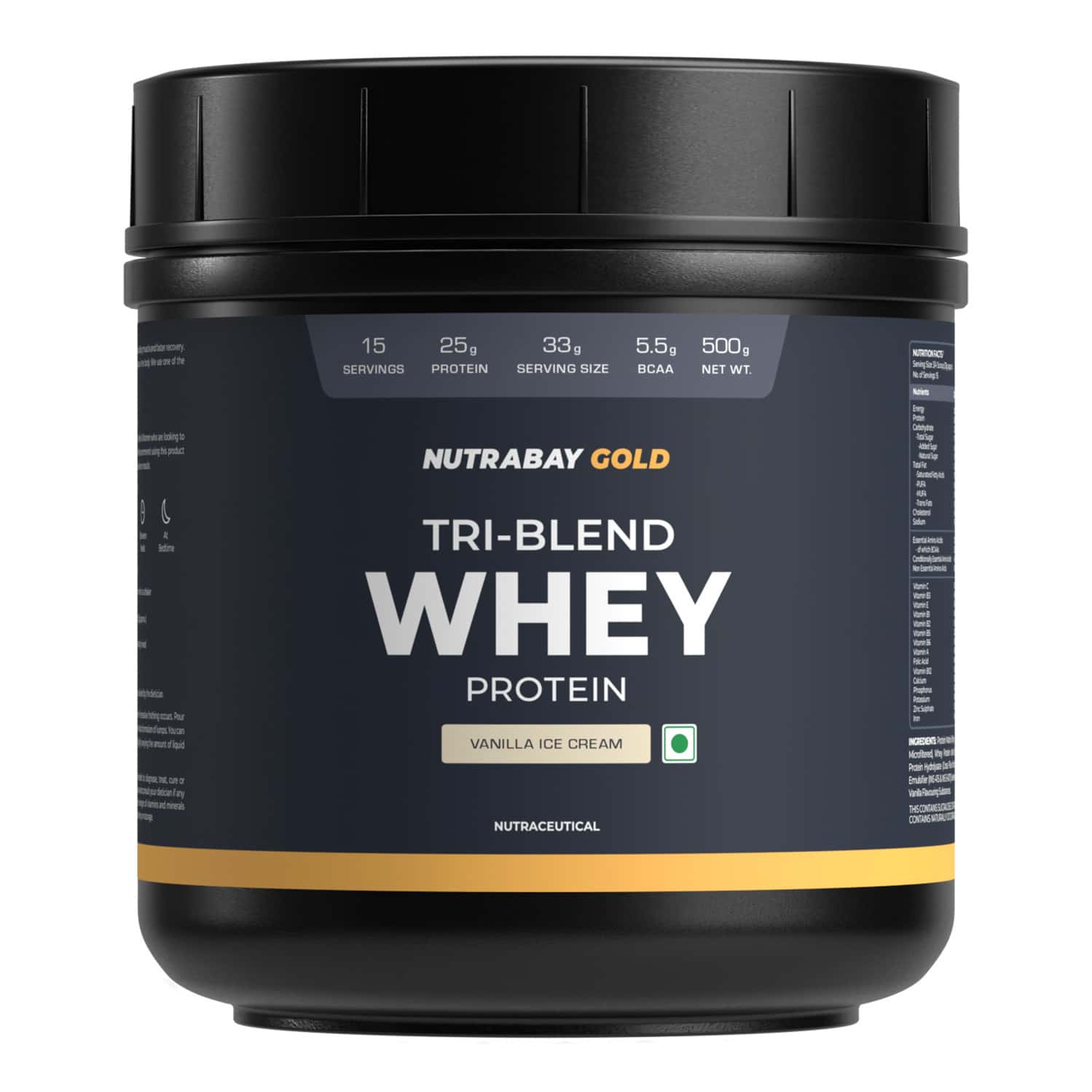 Nutrabay Gold Tri-Blend Whey Protein Vanilla Ice Cream - 500g