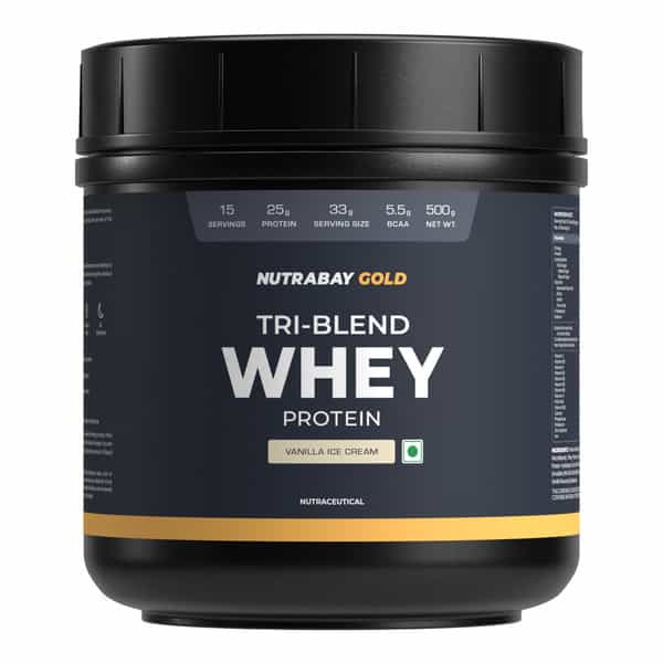Nutrabay Gold Tri-Blend Whey Protein Vanilla Ice Cream - 500G