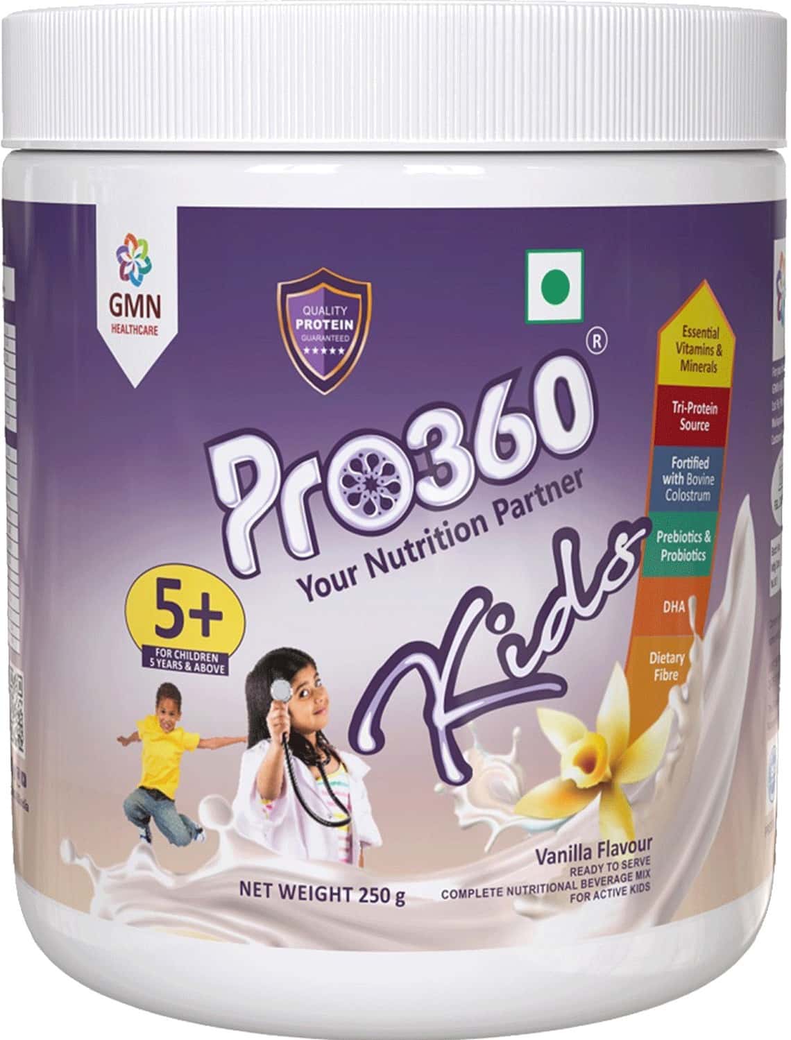 Pro360 Kids | Nutritional Protein Supplement | Vanilla | Powder | Jar | 250 Gm
