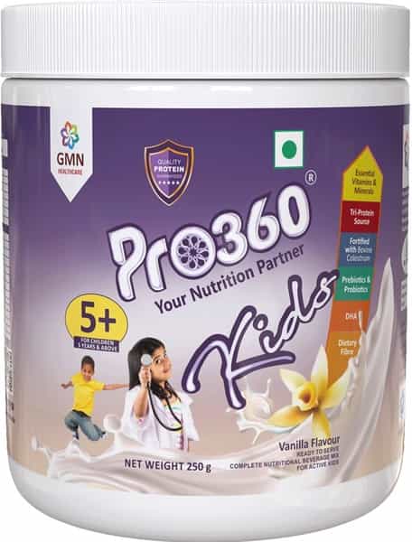 Pro360 Kids | Nutritional Protein Supplement | Vanilla | Powder | Jar | 250 Gm