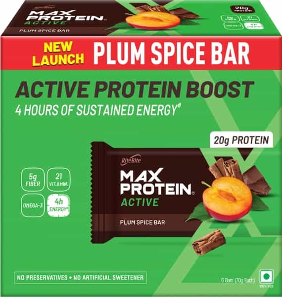 Ritebite Max Protein Active Plum Spice Bars 420G - Pack Of 6 (70G X 6)